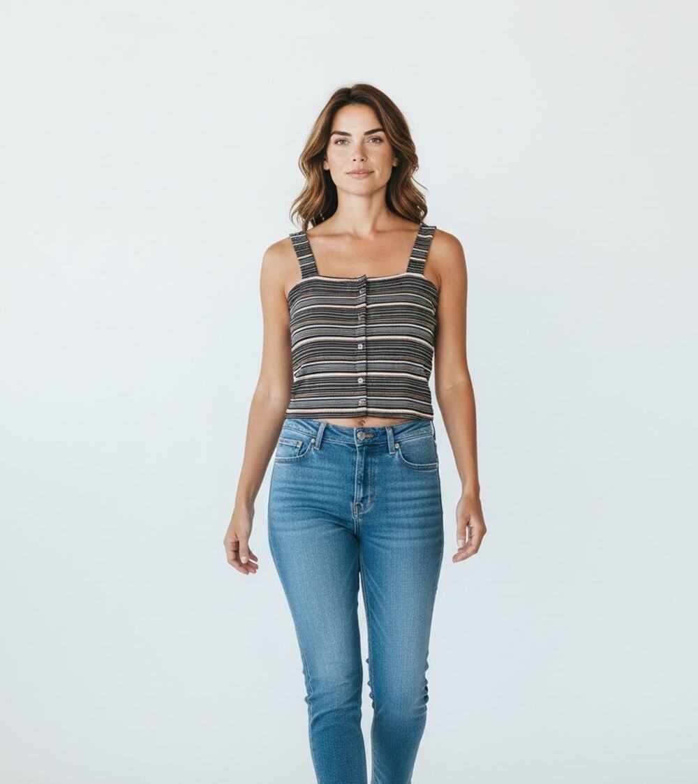 American Eagle Outfitters Tank Top Womens Medium Blue Soft & Sexy Ribbed Striped